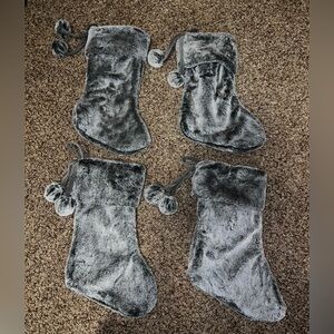 Set of Four Gray Faux Fur Stockings